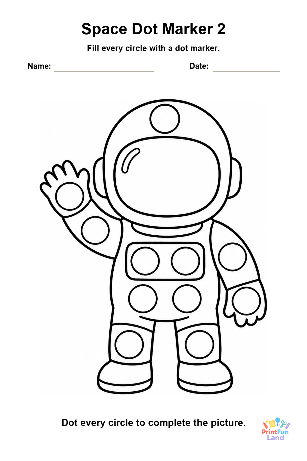 Space Dot Marker Pages for Preschoolers printable page 2