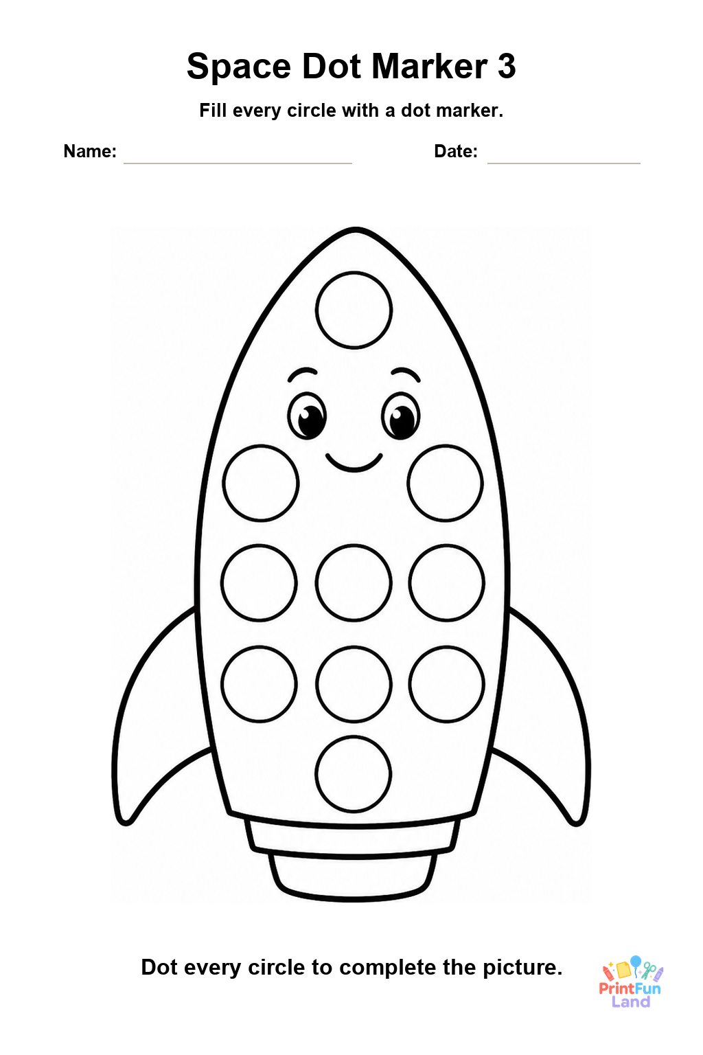 Space Dot Marker Pages for Preschoolers printable page 3
