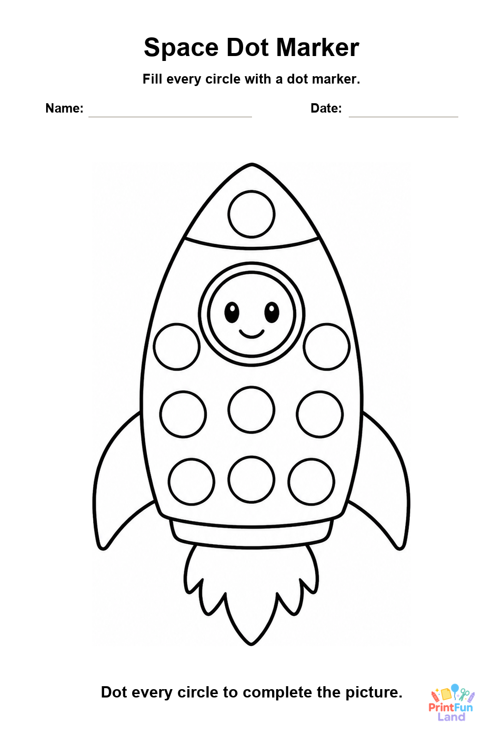 Space Dot Marker Pages for Preschoolers printable page 1