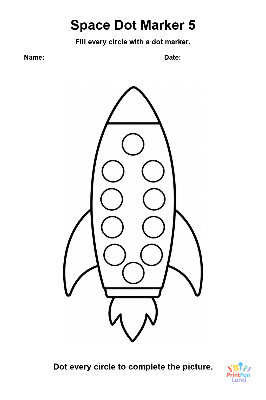 Space Dot Marker Pages for Preschoolers printable page 5