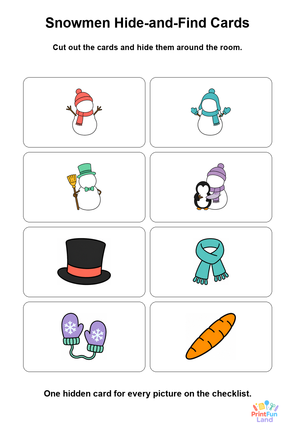 Snowmen Scavenger Hunt for Preschoolers printable page 2
