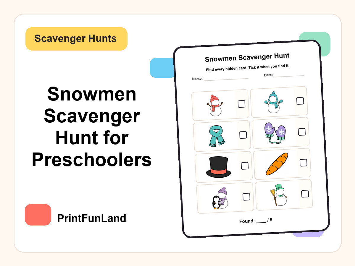 Snowmen Scavenger Hunt for Preschoolers