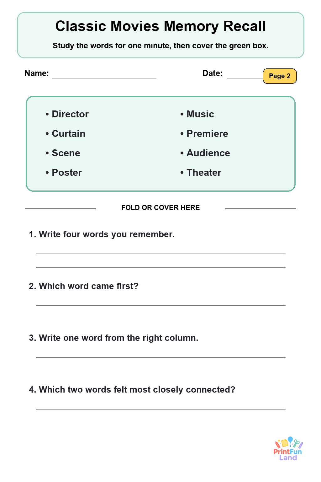 Classic Movies Senior Activity for Independent Seniors printable page 2