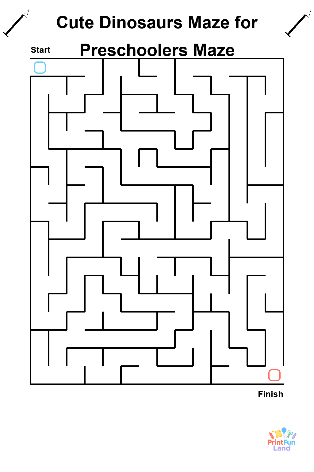 Cute Dinosaurs Maze for Preschoolers printable page 1