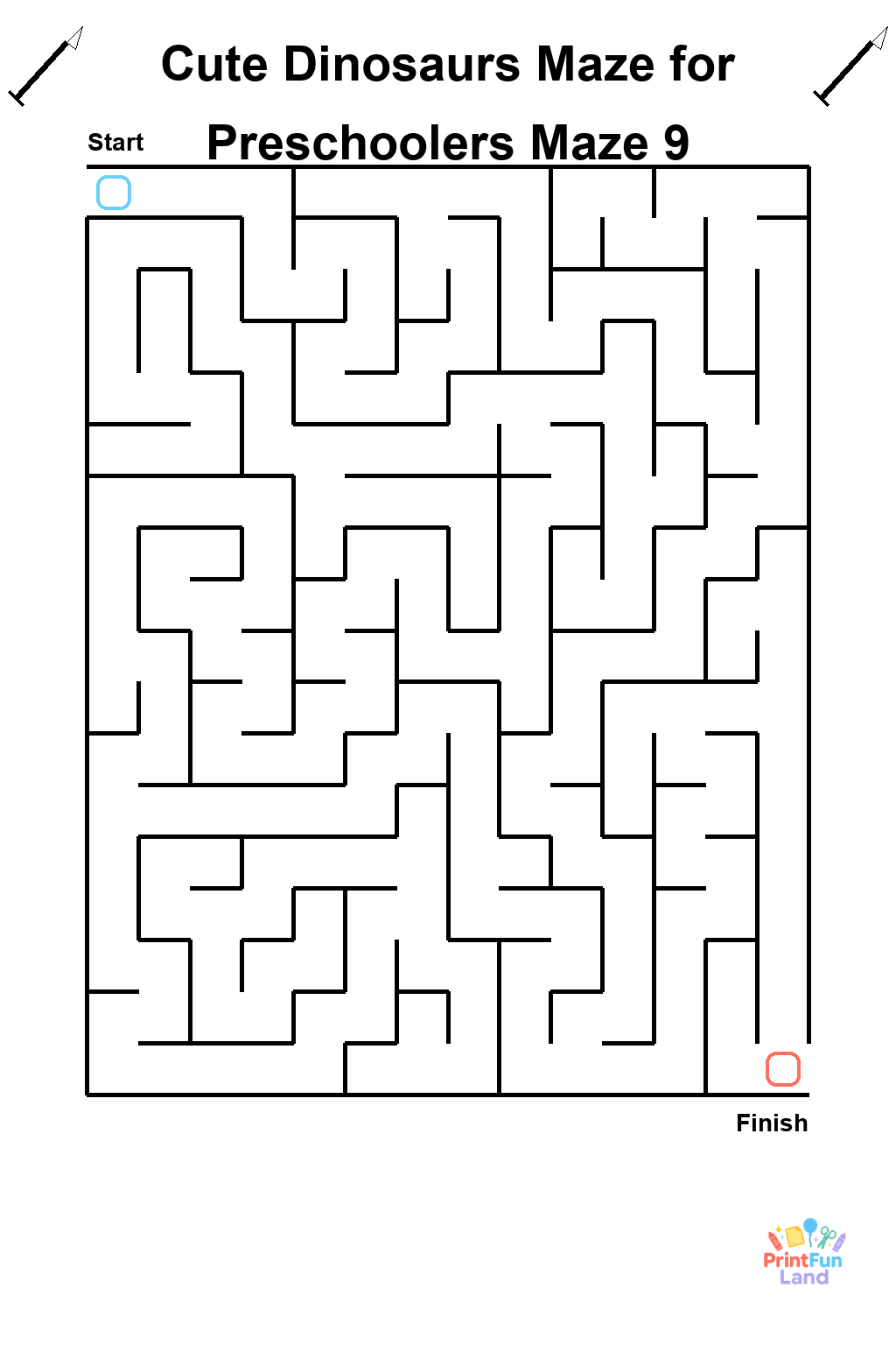 Cute Dinosaurs Maze for Preschoolers printable page 9