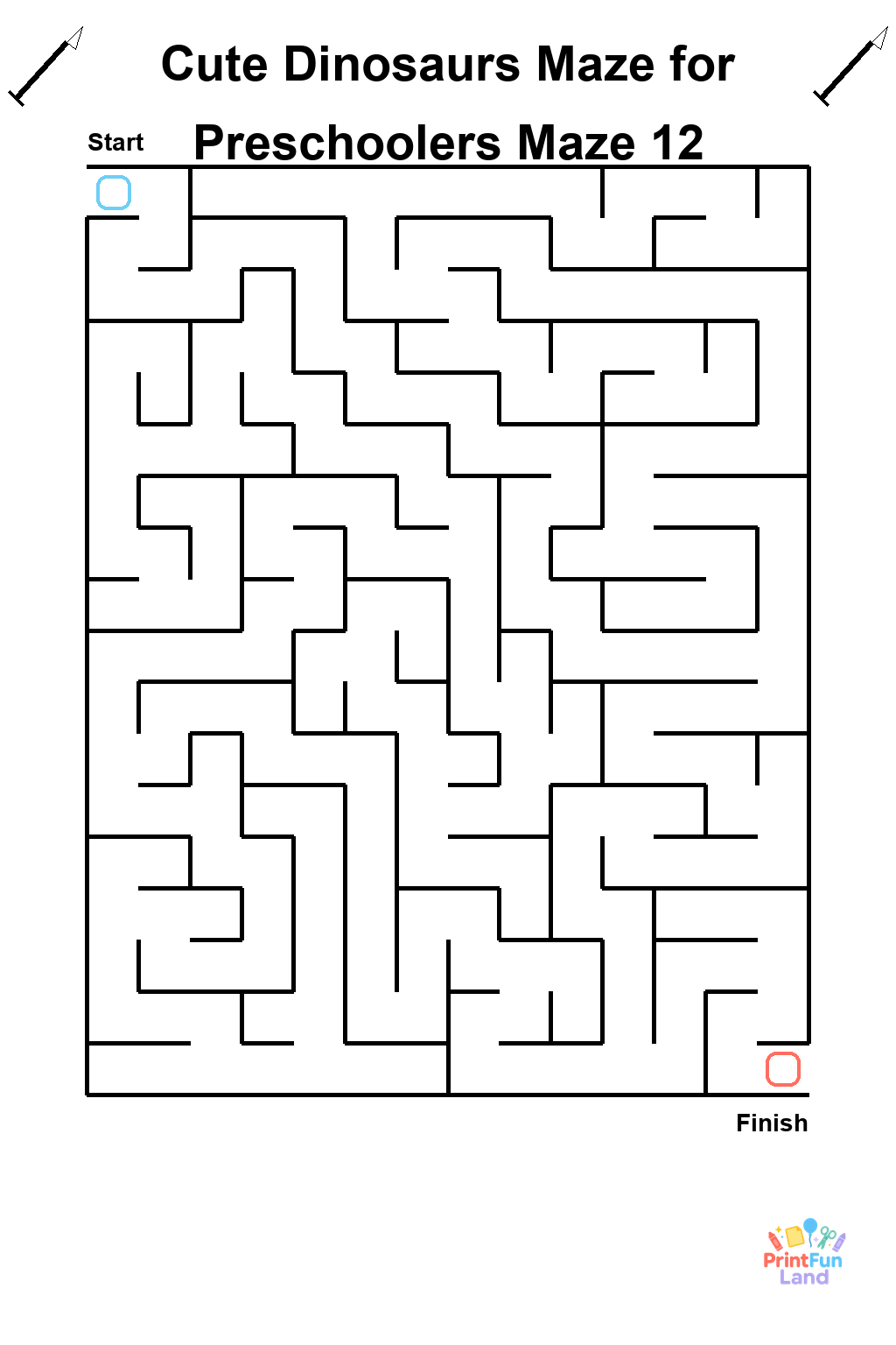 Cute Dinosaurs Maze for Preschoolers printable page 12
