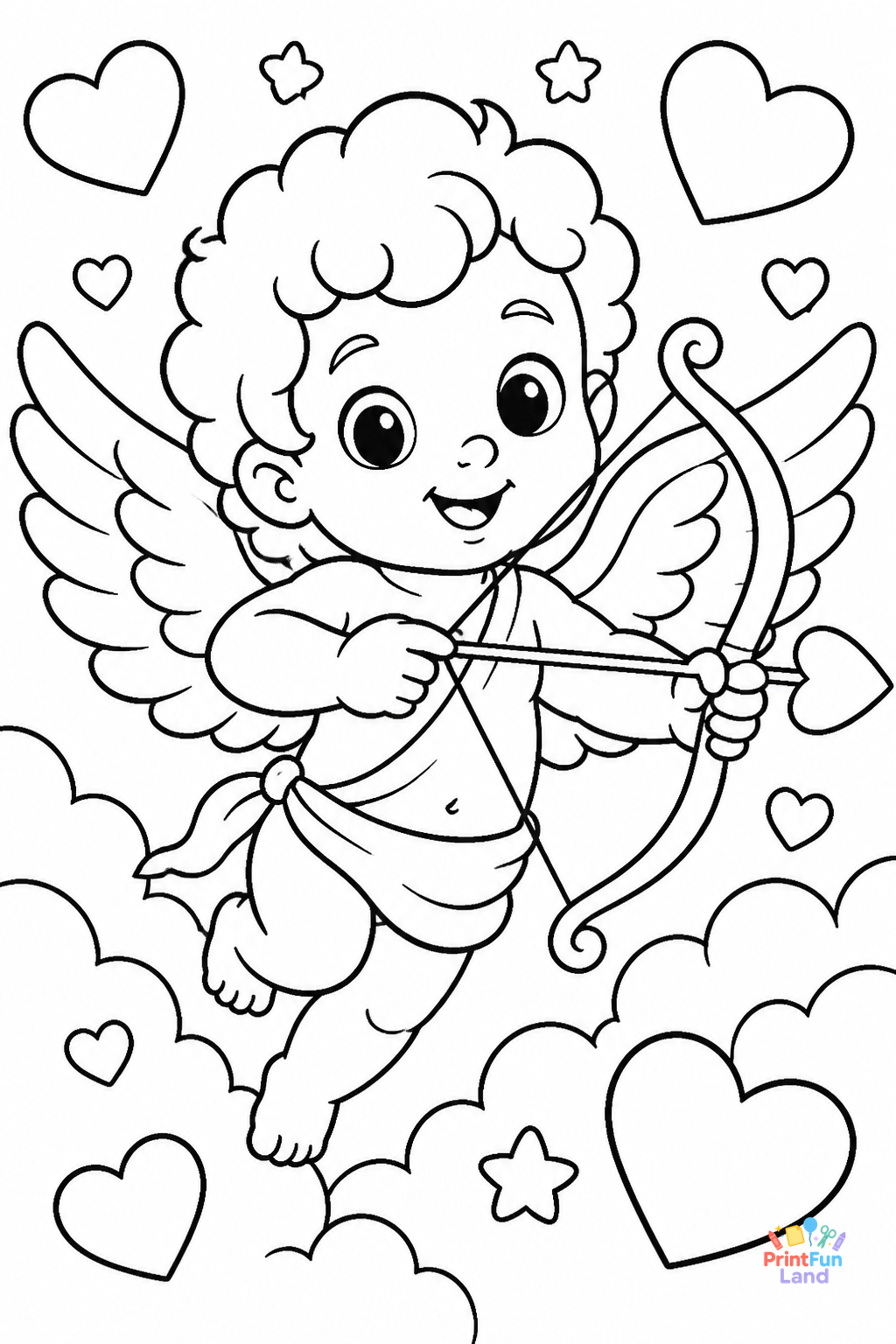 Cupid Coloring Pages for Preschoolers printable page 1