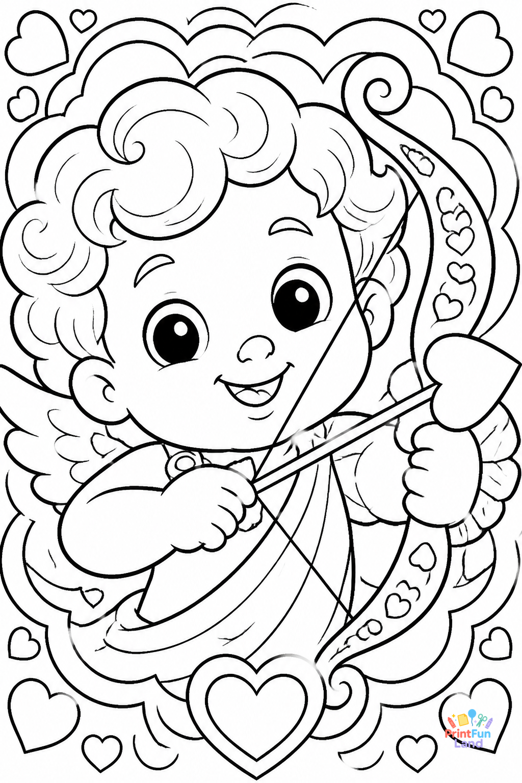 Cupid Coloring Pages for Preschoolers printable page 6