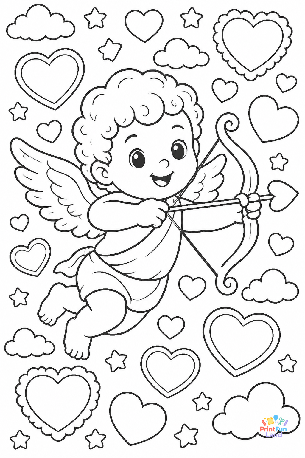 Cupid Coloring Pages for Preschoolers printable page 4