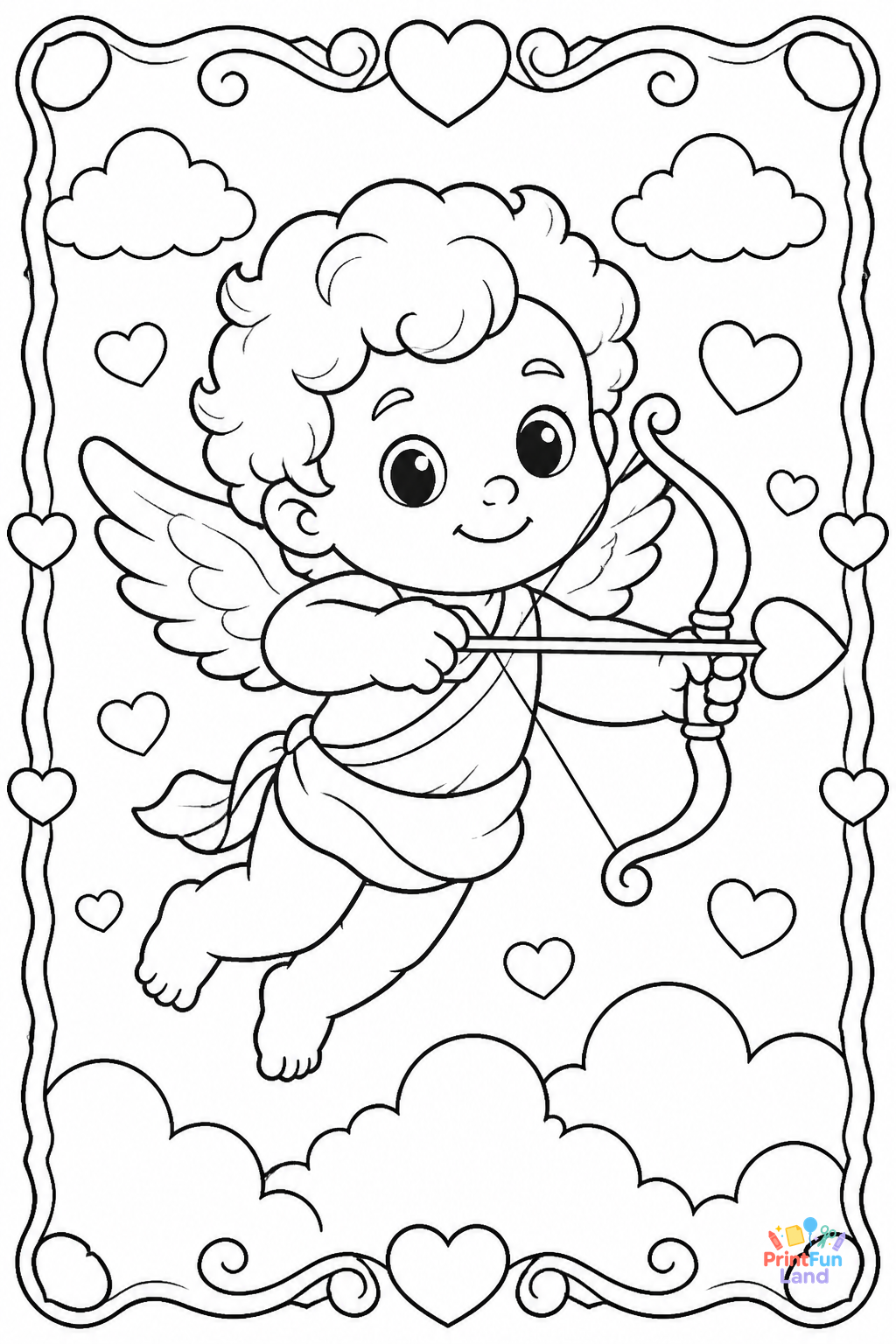 Cupid Coloring Pages for Preschoolers printable page 8